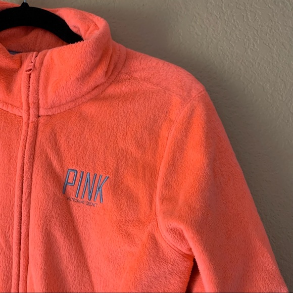PINK Victoria’s Secret Coral/Peach Fuzzy (Soft) Zip Up Jacket - Size Small - Picture 5 of 8